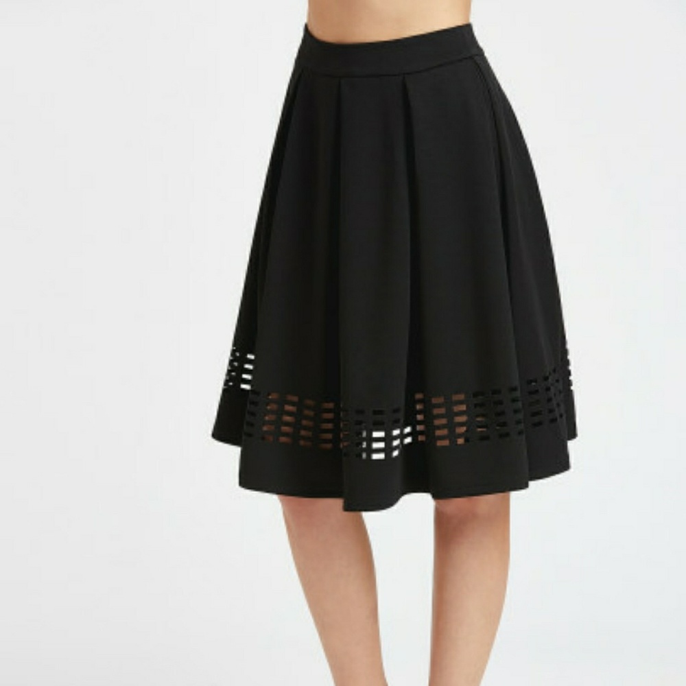 Black A Line Pleated Laser Cut Skirt